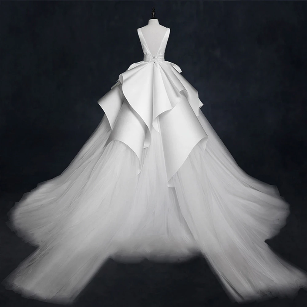 Robe De Mariee Новое поступление сексуальное сатиновое Тюлевое великолепное ТРАПЕЦИЕВИДНОЕ свадебное платье для невесты платье в китайском стиле Mariage