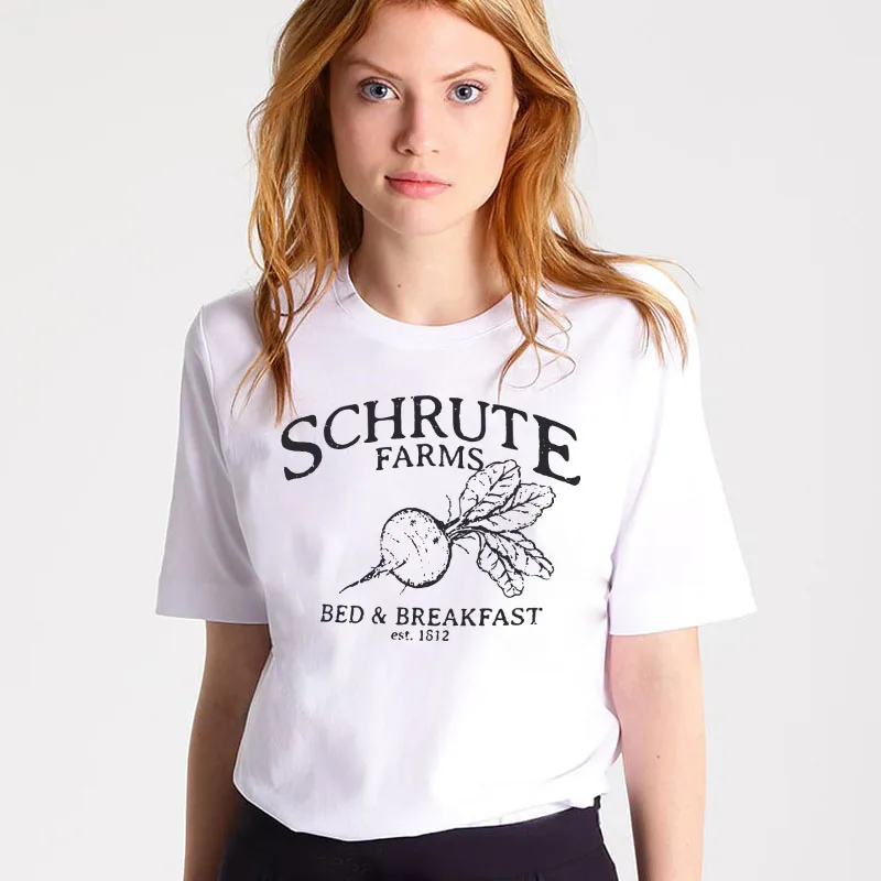 LUSLOS Schrute مزارع السرير و الإفطار التي شيرت الفجل طباعة المرأة الساخن الصيف المحملة قمم سوبر لينة مريحة قصيرة الأكمام LUSLOS Schrute مزارع السرير و الإفطار التي شيرت الفجل طباعة المرأة الساخن الصيف المحملة قمم سوبر لينة مريحة قصيرة الأكمام