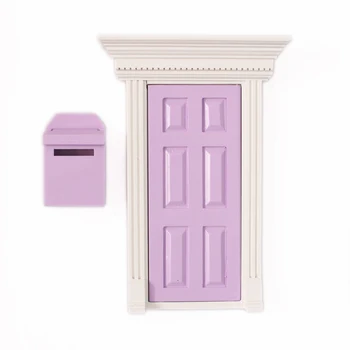 

New Hot 1/12 Wooden Purple Mailbox With Decal Dollhouse Miniature Fairy Garden Decorations Pretend Play Furniture Toys Accessory