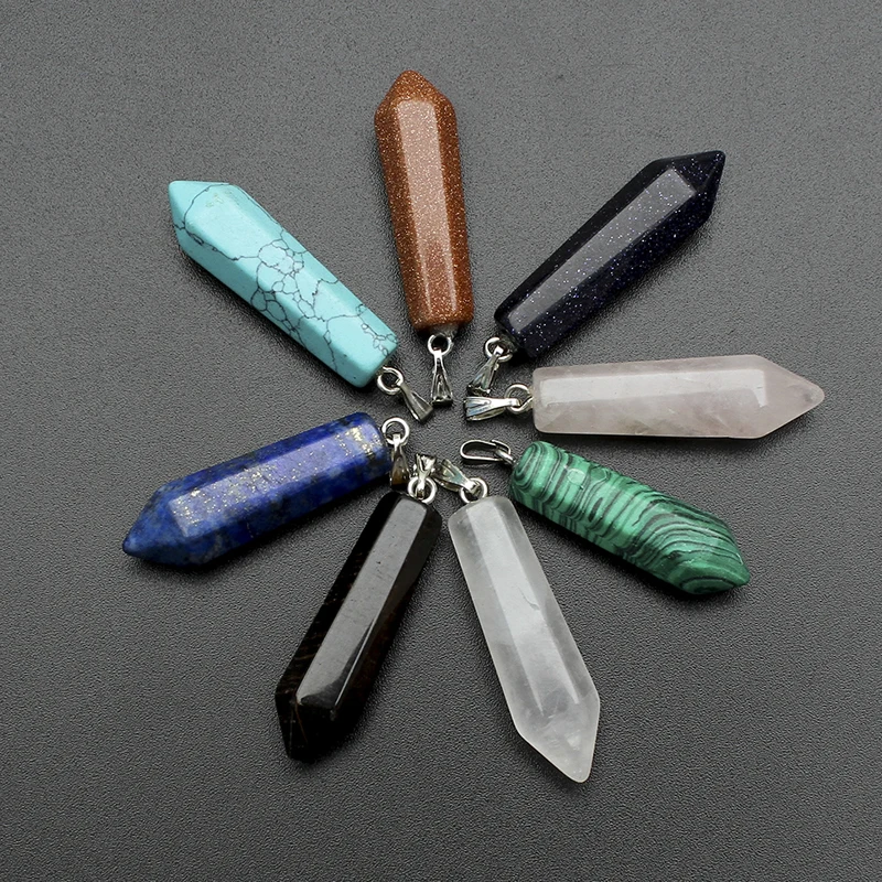 

YYW Hot Natural Real Quartz Stone Pendulum Bullet Pillar Lapis Lazuli Quartz Opal Rose Stone Pendant DIY Jewelry for Necklaces
