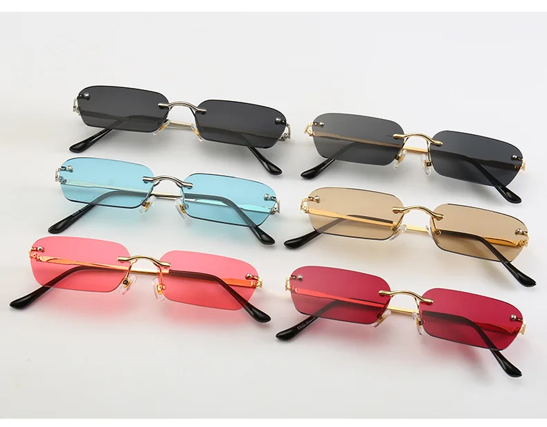 Крошечные прямоугольные солнцезащитные очки темно-красные маленькие квадратные оправы Солнцезащитные очки винтажные очки без оправы для женщин тонированные цветные солнечные очки UV400