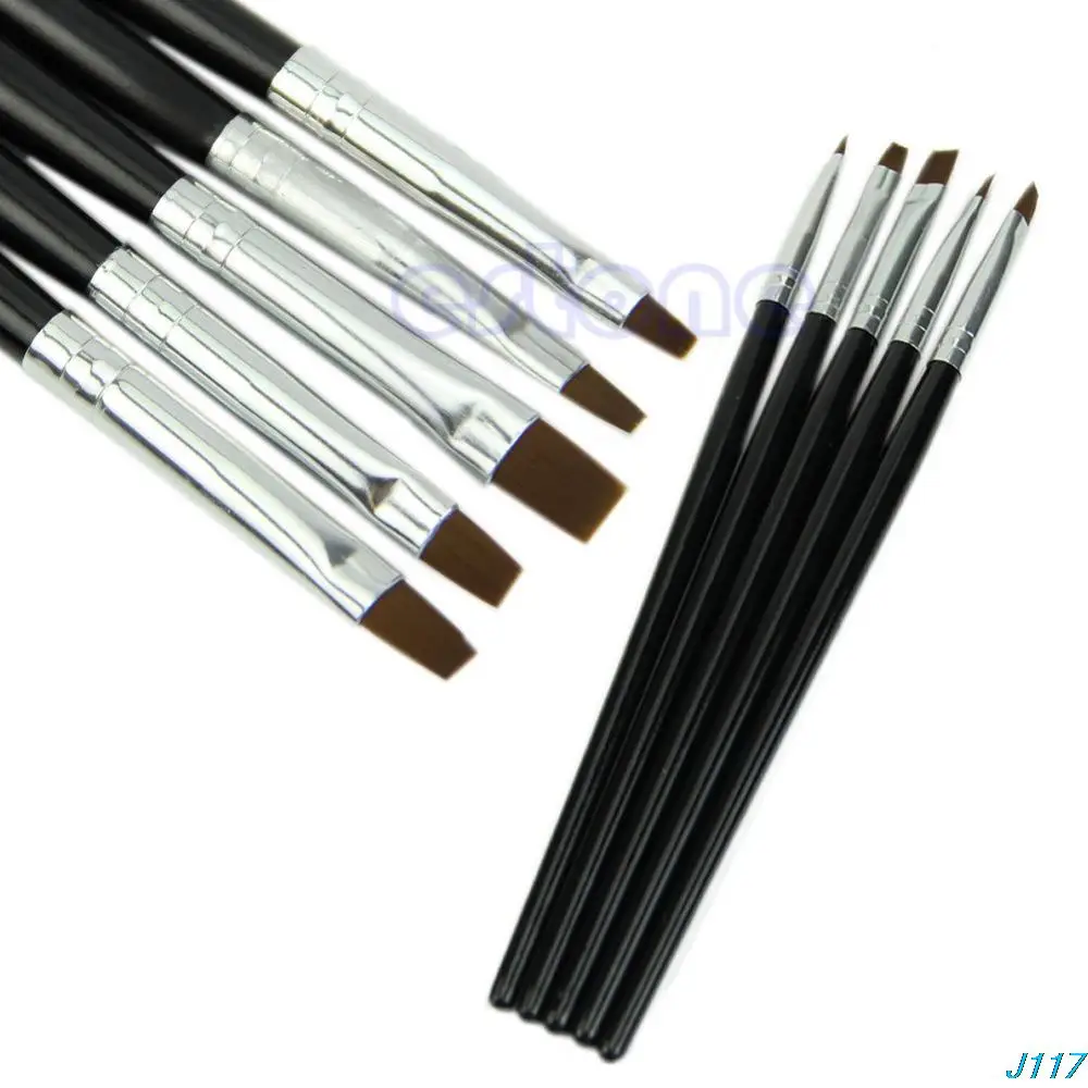 

New 5PCS Good Nail Art Acrylic UV Gel Salon Pen Flat Brush Kit Dotting Tool Black Hot Sale
