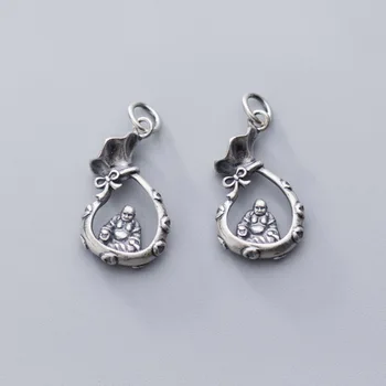 

925 Sterling Silver Wealth and Fortune Money Bag Buddha Silver Charms High Quality 24.5mm Necklace Pendants DIY Jewelry Making
