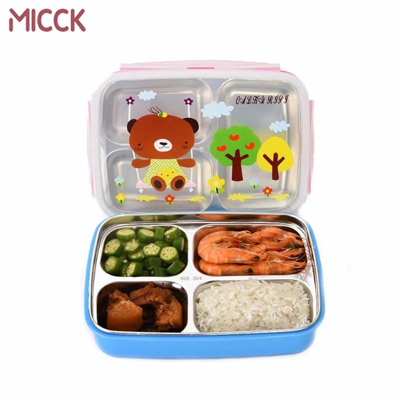 

MICCK Stainless Steel Lunch Box For Kids cute Cartoon Beer Portable Food Containers Eco-friendly Bento Box Picnic School Outdoor