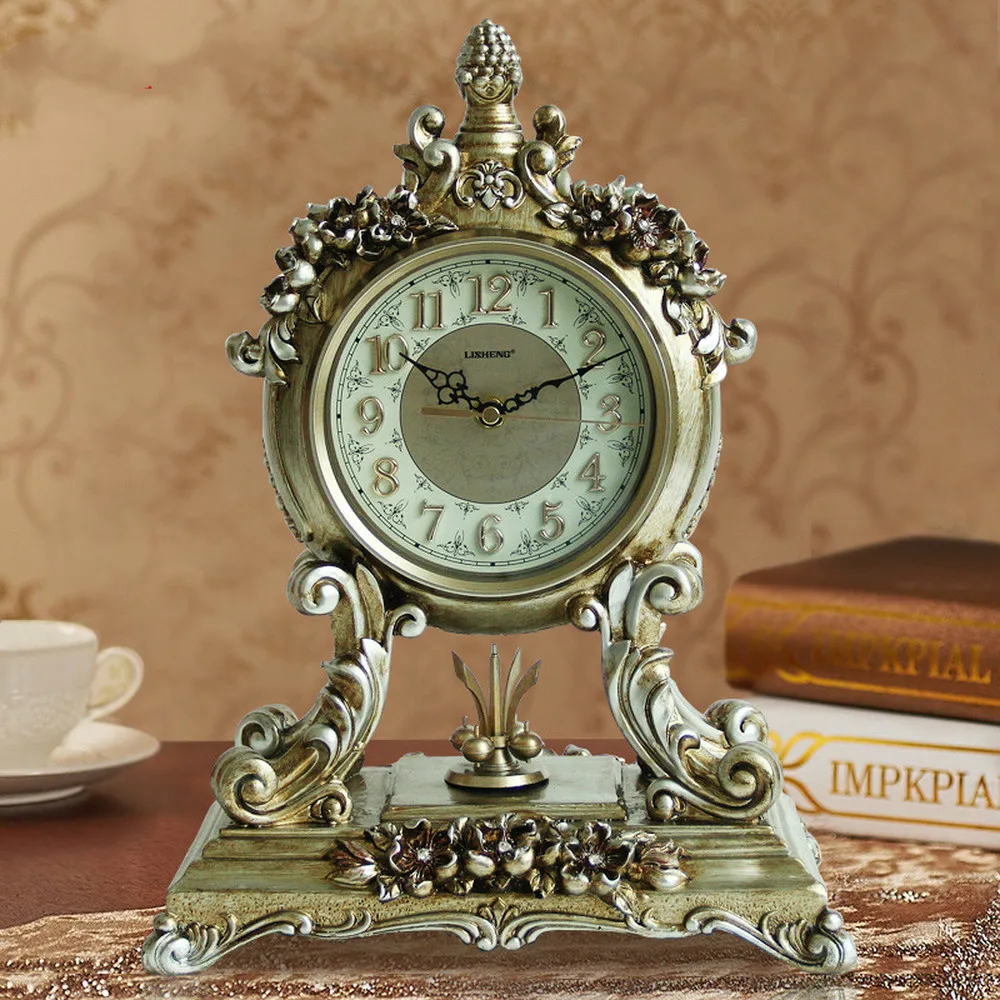 1PCS Antique continental clock mute living room table clock bedside clock decorative creative swing antique clock LU614207 1PCS Antique continental clock mute living room table clock bedside clock decorative creative swing antique clock LU614207