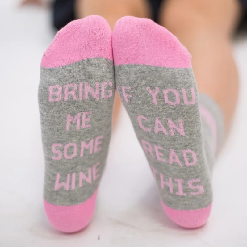 VOVOL Unisex Women Men If You Can Read This Long Crew Sock Funny Saying Beer Wine Letter Hosiery