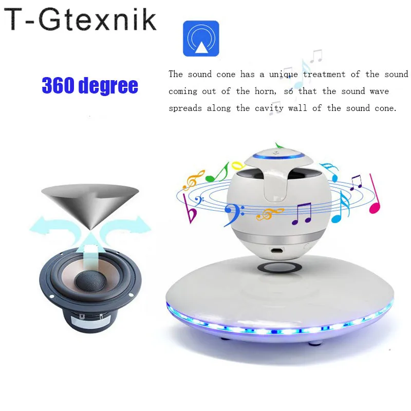 

T-Gtexnik Portable Wireless Floating Orb bluetooth wireless stereo rotating 360 degree speakers Magnetic levitation Stereo sound