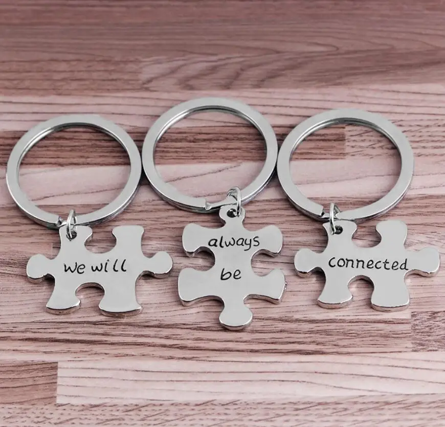 

Hfarich 3pcs set We Will Always Be Connected Jigsaw Puzzle Keychain Jewelry Gift for Family Sister Brother Friendship Best Gifts