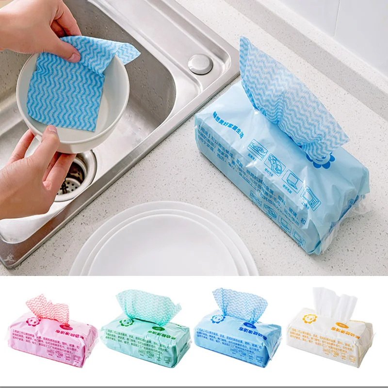 80pcs Environmental Disposable Wipes Washing Cloth Dish Towel Kitchen Cleaning Cloth Non-stick Oil Wiping Rags Towel Bag