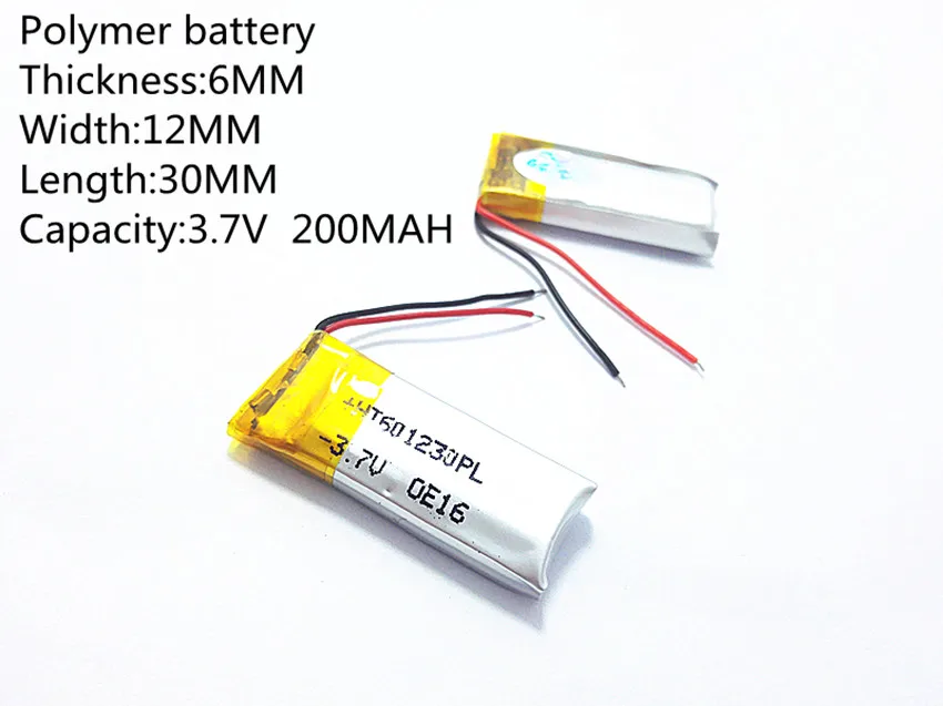 

Free shipping Polymer battery 200 mah 3.7V 601230 smart home MP3 speakers Li-ion battery for dvr,GPS,mp3,mp4,cell phone,speak
