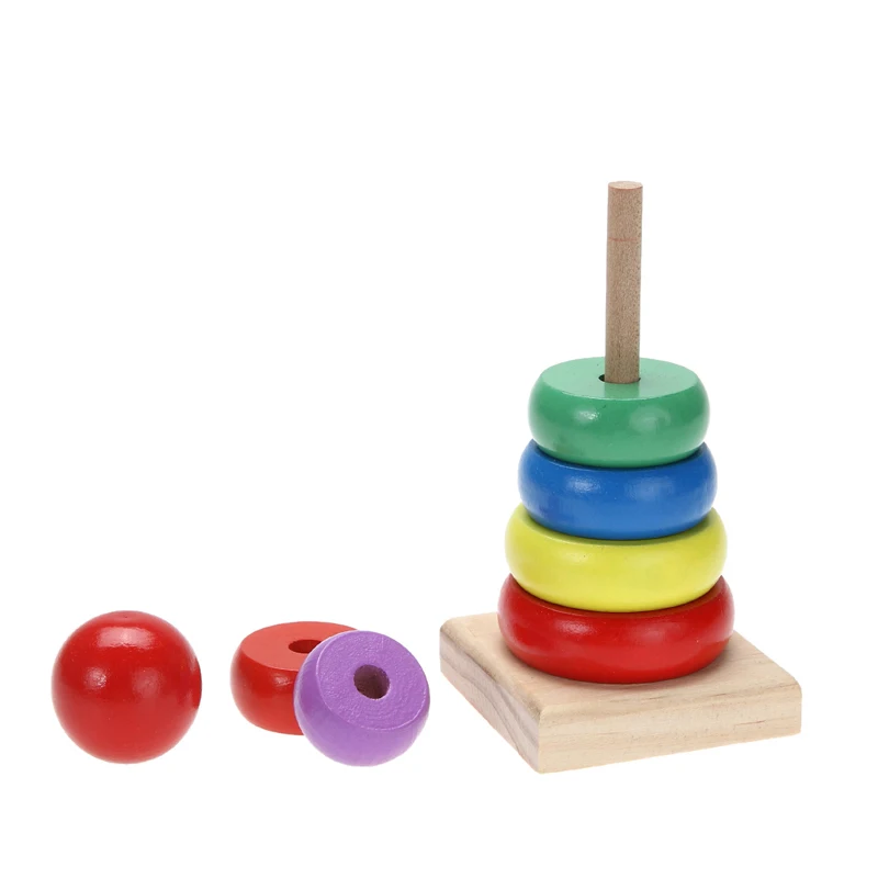 XB Wood Toy Wooden Colorful Stacking Stack Rainbow Tower Ring Educational Learning Donut for Kids -45 | Игрушки и хобби