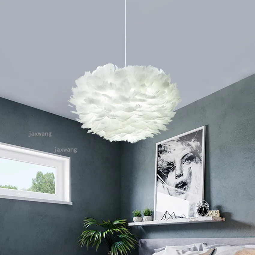 

JW_Nordic LED Pendant Lamps Feather Children Girl Room chandeliers Modern Romantic Restaurant Home Lighting Kitchen Accessories