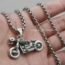Мотоцикл Череп Скелет стерлингового серебра 925 Мужская Biekr подвеска 8B017(ожерелье 24 дюйма