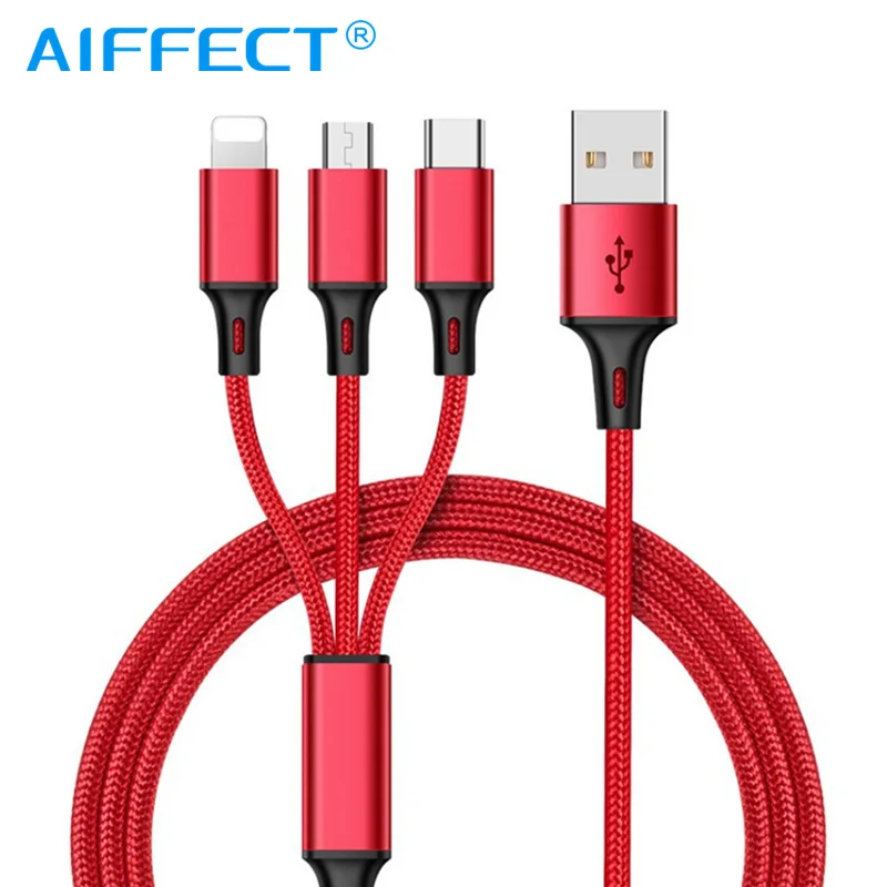 

AIFFECT 3 In 1 Micro USB Cable Type C Multi Charger Cable For iPhone Xiaomi Samsung Mobile Phone USB Cord USB-C Charging Cable .
