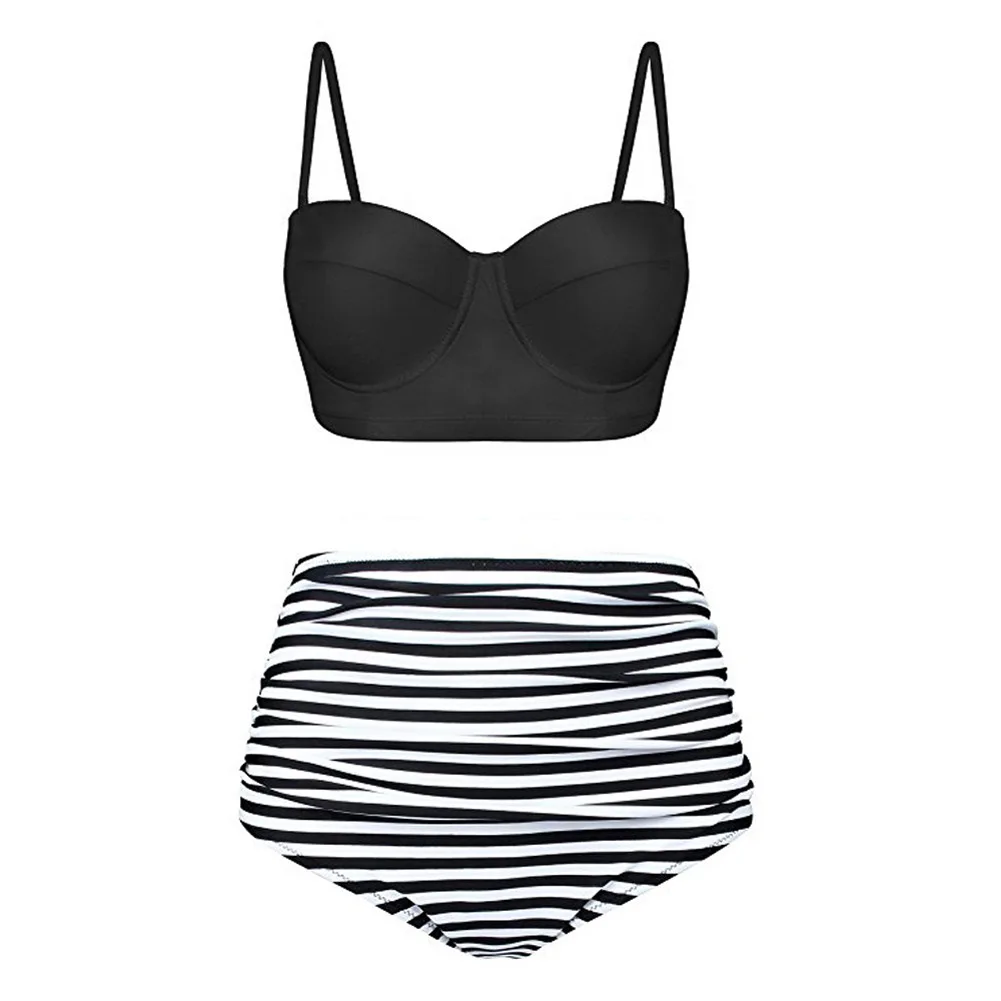 

Hot Women Bikini Suit Tops with Pants High Waist Slim Fit Strappy Swimsuit for Summer MCK99