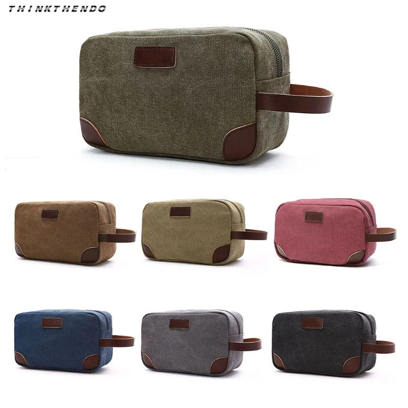 THINKTHENDO الرجال خمر قماش السفر التجميل حقيبة أزياء متعددة الوظائف ماكياج الهاتف الحقيبة أدوات الزينة حالة حقيبة يد جديد 7 ألوان
