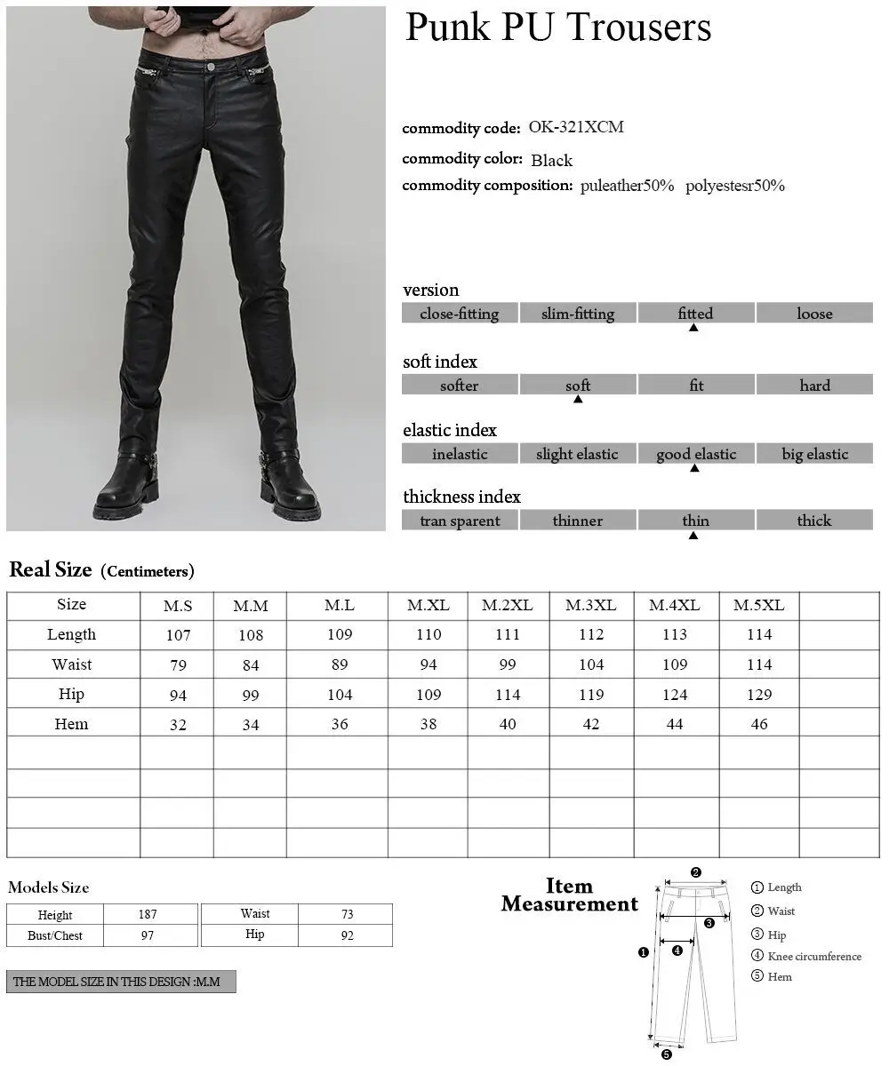 Рок молния украшения мужские черные брюки из искусственной кожи готические Модные узкие брюки из искусственной кожи Панк Rave OK-321PCM
