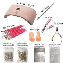 10 стилей УФ 24 Вт Светодиодный светильник 15 шт. Кисть для ногтей цирконовые Стразы стеклянные ножницы для ногтей драгоценные инструменты для дизайна ногтей палец-манекен набор инструментов