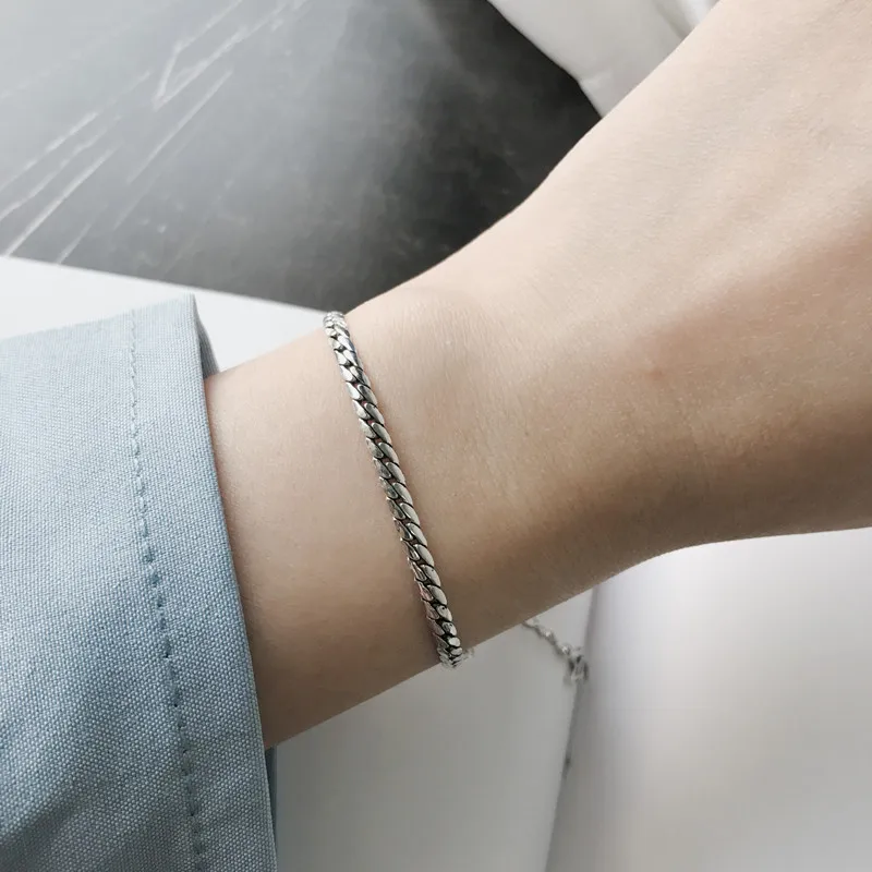 Новые браслеты из стерлингового серебра 925 пробы с плоской цепью, серебряные Модные Винтажные браслеты с буквами для женщин, очаровательные ювелирные изделия