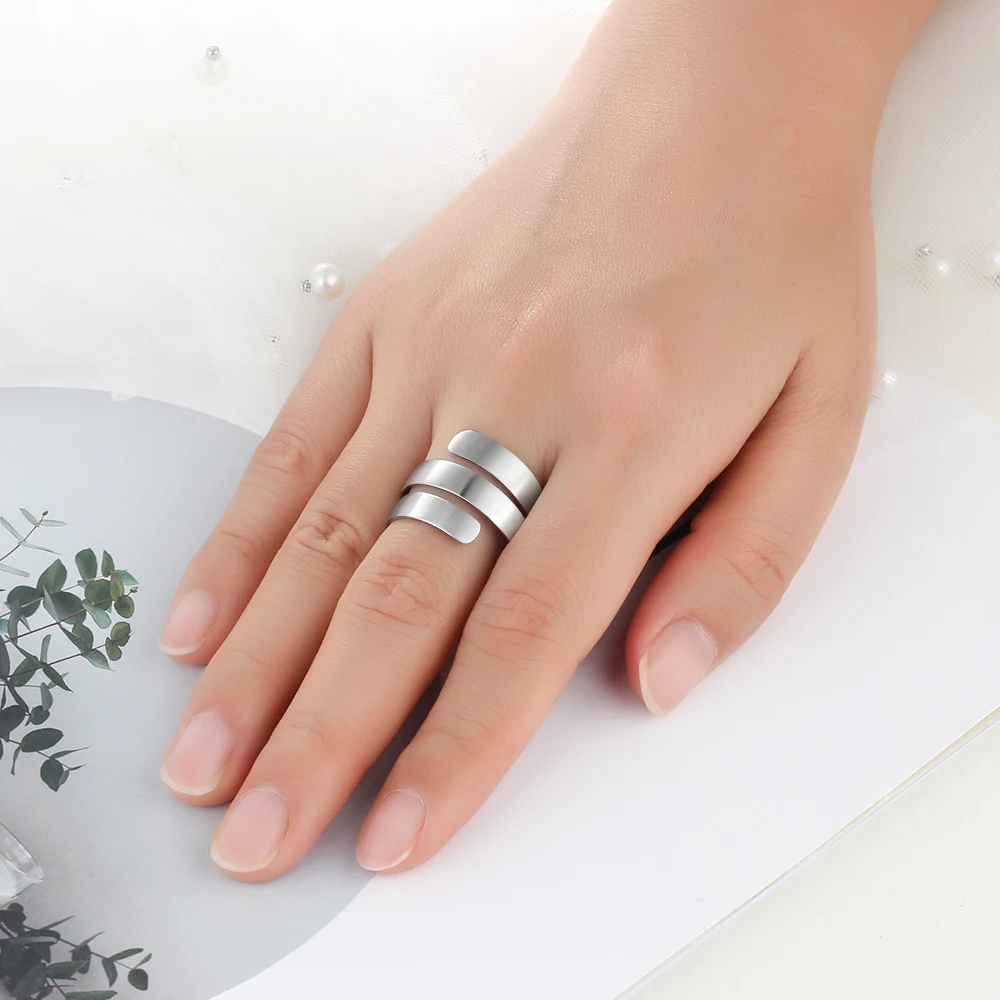 2 Color Personalized Gift Engraved 3 Name Stainless Steel Adjustable Rings For Lovers' Anniversary Jewelry (JewelOra RI103745)