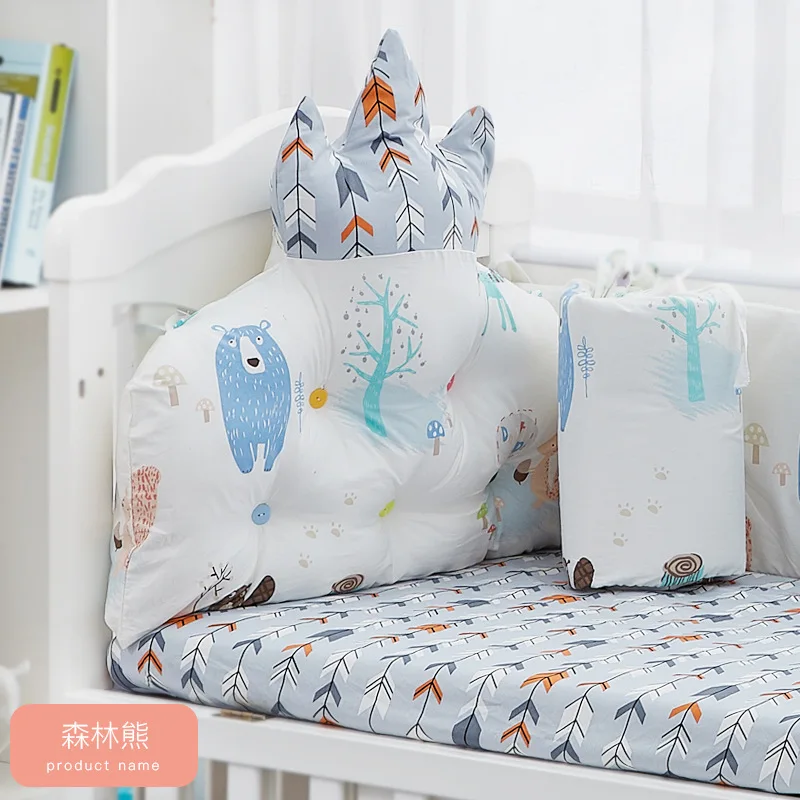5pcs Cotton Crib Crown Surrounded Bumpers Baby Craddle Bed Sheets Newborn Bedding Bed Railing Collision Baby Crib Bed Set (2)