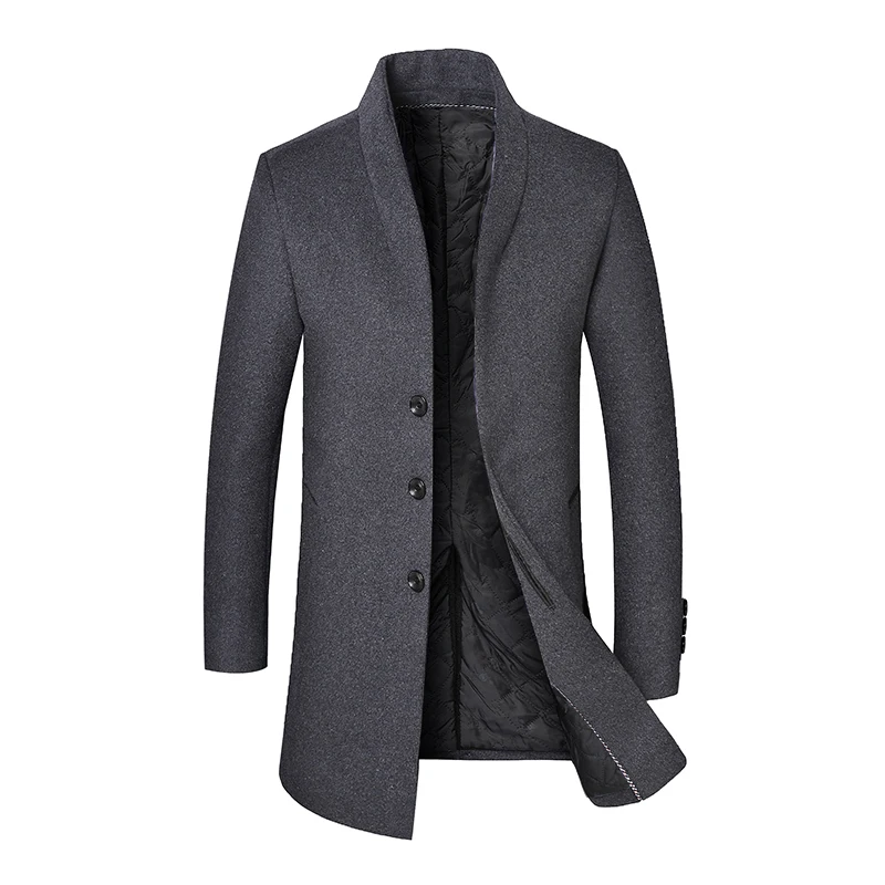 Для мужчин шерстяное пальто бизнес пуховик Тренч пальто бизнес мужской сплошной классический средней длины куртки