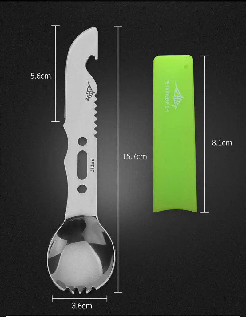 Outdoor Camping Multipurpose Tools Fork Knife Spoon Fork Bottle Opener Tainless Steel Cutlery Hiking Survival Whistle Travel Kit (25)