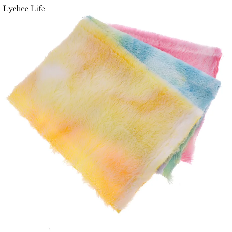 Lychee Life A4 Радуга иммитации мех ткань Синтетический DIY ручной работы Вышивание зимняя одежда украшения Аксессуары