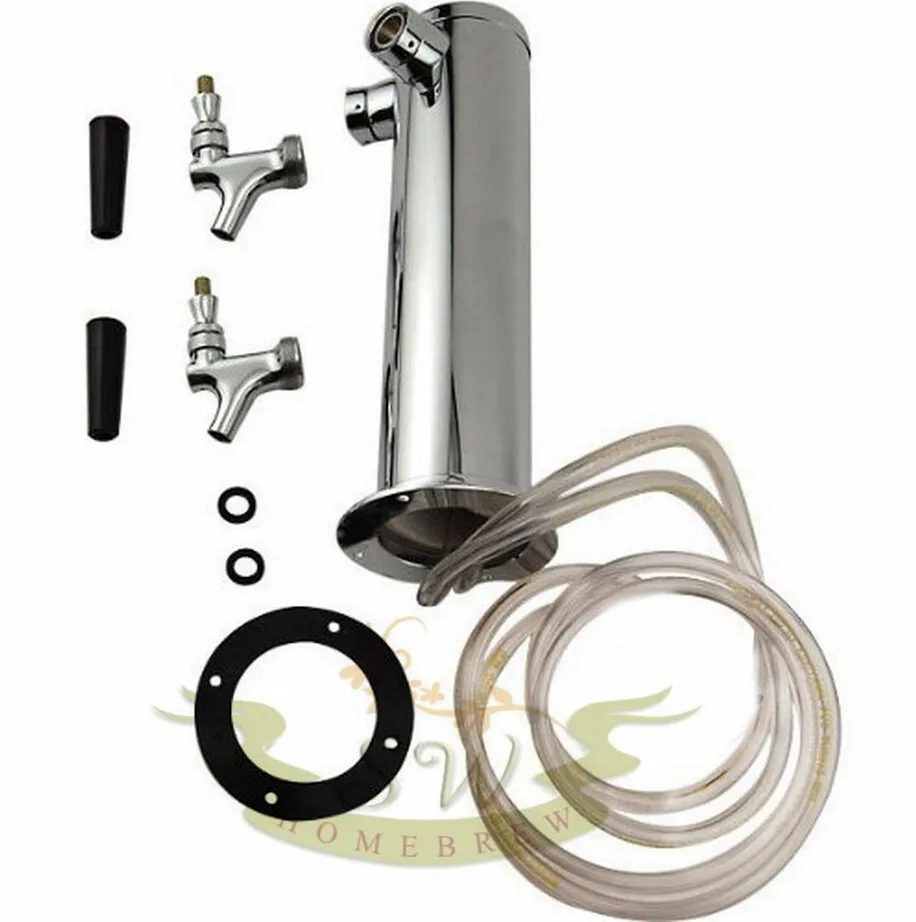 

Double 2 Tap Stainless Steel Draft Beer Tower Kegerator Dual Chrome Faucets Homebrewing