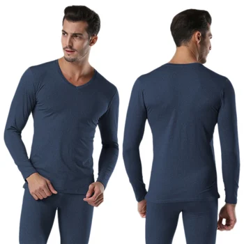 

Men Winter Warm Cotton V Neck Thermal Underwear Set Thicken Long Sleeve Tops Bottom