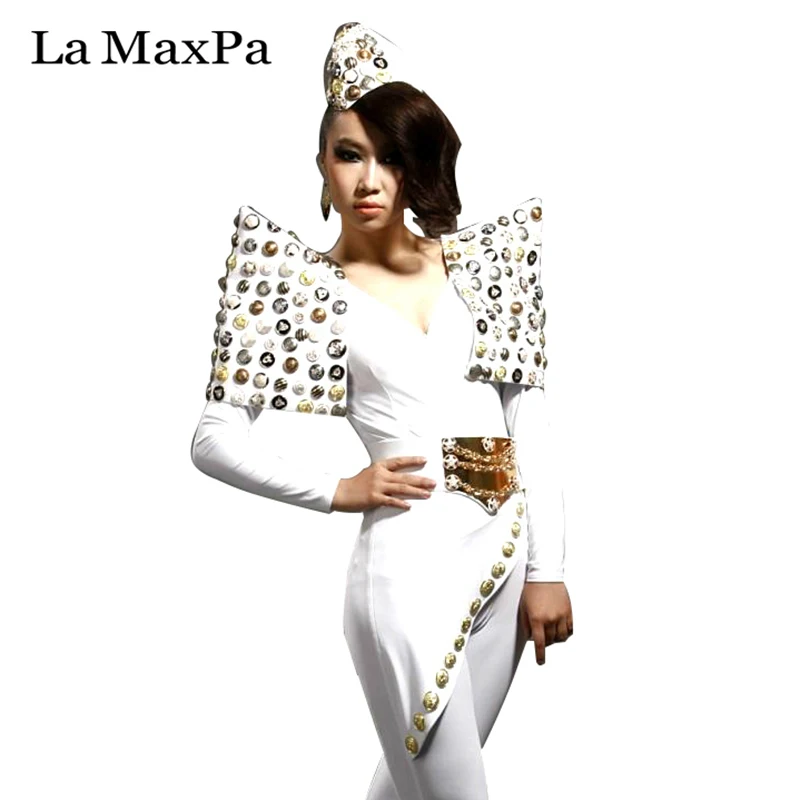 

2017 new female singer costume bar dj ds sexy white jumpsuit performances clothes women stage costume for singers dance outfit