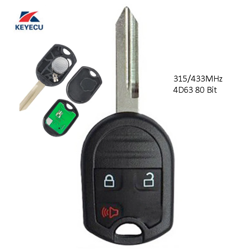 Запасная головка дистанционного ключа KEYECU 315 / 433 МГц 4D63 80 бит 3 кнопки для Ford Lincon