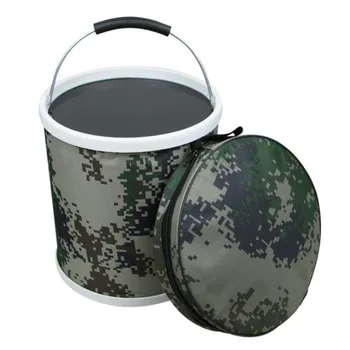 Outdoor Digital Camouflage Folding Bucket Portable Single Soldier Army Tactical Canvas Portable Fishing Car Wash Bucket