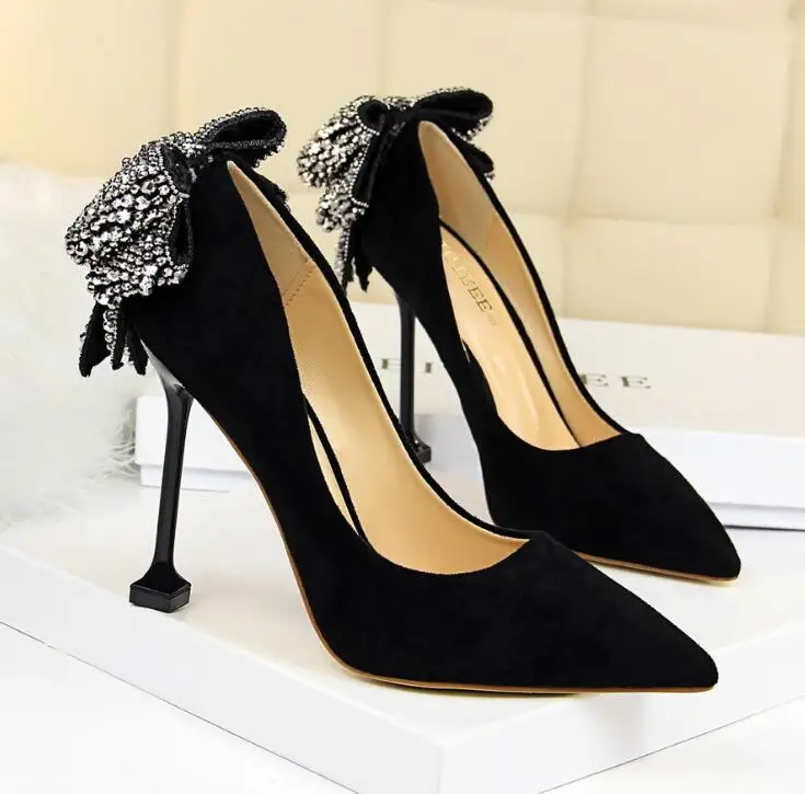 

2019 red pointed cat's eye stiletto wedding shoes sexy rhinestones bow super high heel women's shoes bridal shoes girls shoes