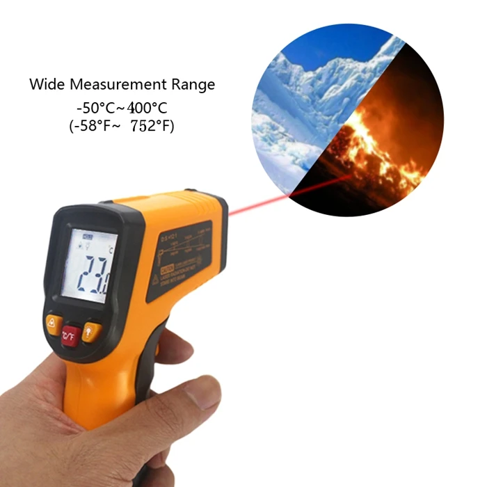 Цифровой ИК инфракрасный термометр-50~ 600C-50~ 400C пирометр лазерный Бесконтактный измеритель температуры Termometro ЖК-дисплей - Цвет: Yellow   -50 to 400C