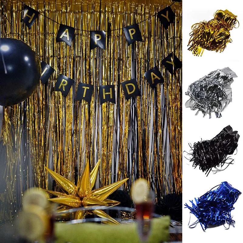 1x1m Foil Curtain Wedding Backdrop Birthday Decoration Tassel Garland