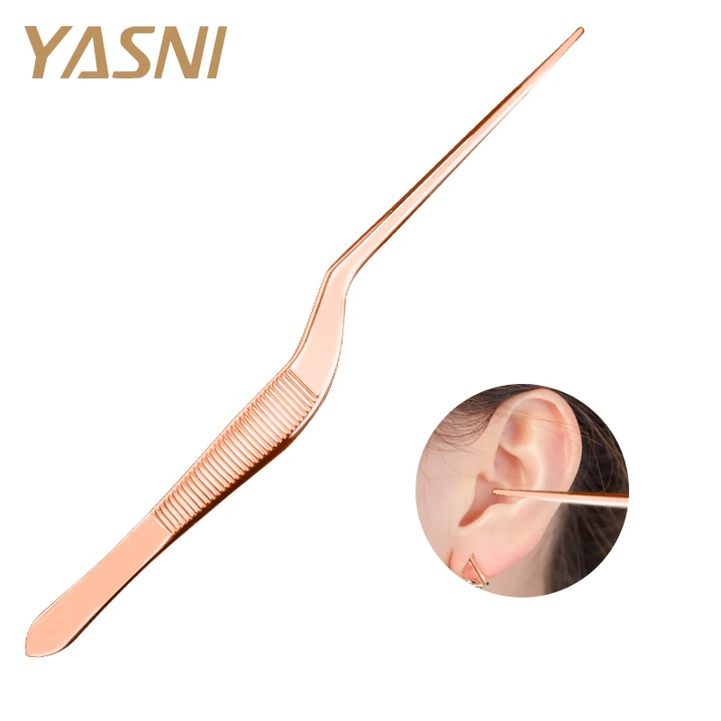 

1Pc Top Quality Rose Gold Stainless Steel Medical Tweezers Professional Ear Cleaner Care Ear-Pick Tool Bending Tweezers FS118