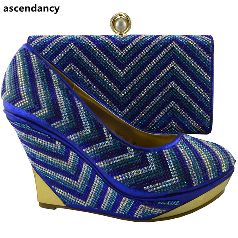 

New Arrival African Women Italan Shoes and Bag Set Decorated with Rhinestone Nigerian Shoes and Bag Set for Women African Shoes