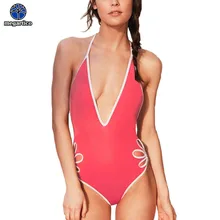 Megartico один кусок высоким вырезом Купальник розовый женский купальник без спинки выдалбливать цветочный Глубокий v образным вырезом Холтер сексуальный женский купальник