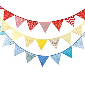 

12 Flags - 3.2M Cotton Fabric Banners Red Bunting Decor Baby Shower Garland Birthday Party Decoration blue bunting