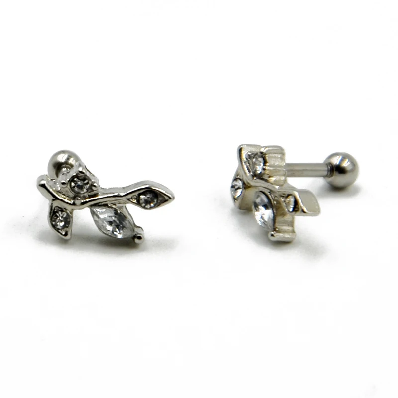 Arrival-2Pcs CZ драгоценный камень с цветочным ушной хрящ серьги для ушей кривая Штанга пирсинг тела ювелирные изделия