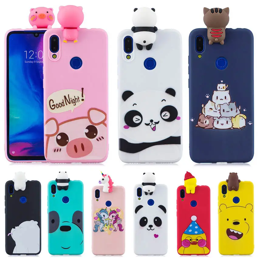Силиконовый чехол для Xiaomi Redmi 7 мягкий ТПУ 3D redmi единорог свинка медведь розовый