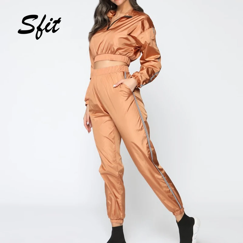 

Sfit Women' Piece Set Crop Jacket and Joggers Sweatsuits Casual Sweatshirt and Jogging Sweatpants Suit Zipper Tracksuit Sets