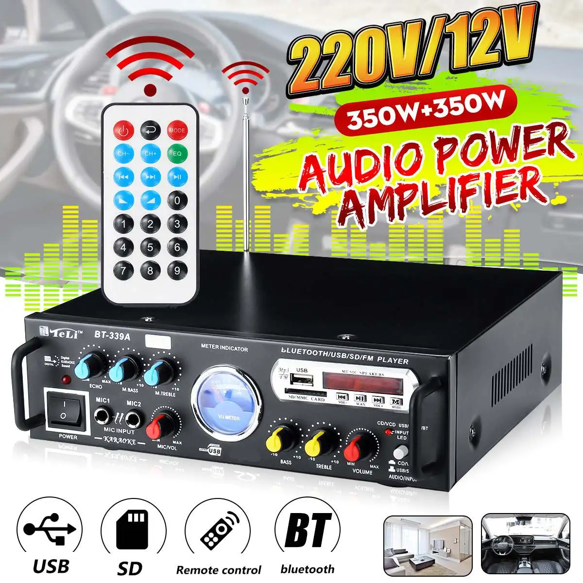 

700W Amplifiers Audio bluetooth Amplifier VU Meter Home Theater Sound System Mini HiFi Digital Amplifier Stereo FM Radio