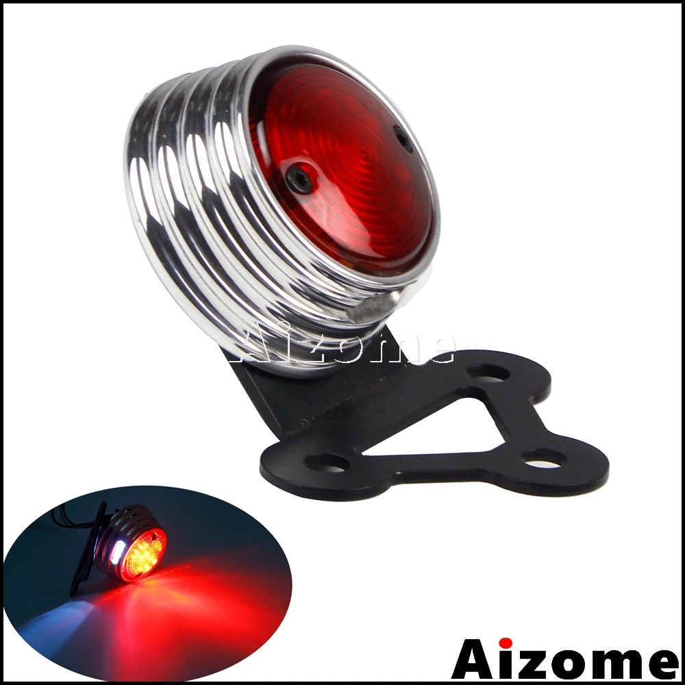 Motorcycle Brass LED Tail Light License Plate Stop Rear Lamp Brat Style