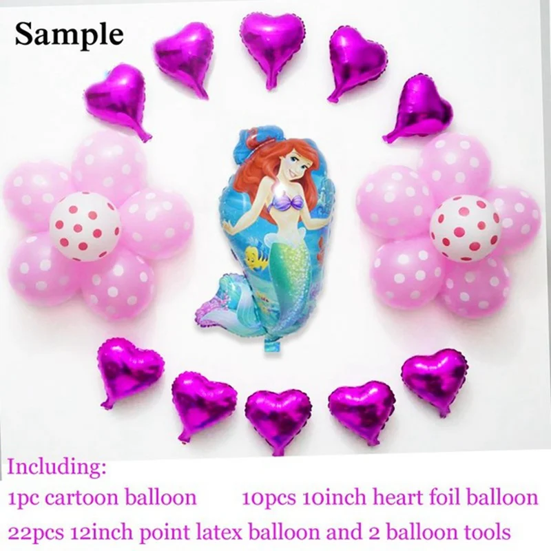 

23pcs birthday balloons set Ariel princess balloon helium foil cartoon character balloons party supply little mermaid balloons