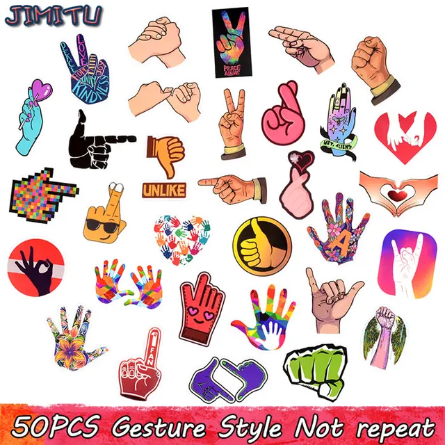 50 PCS Finger Gesture Stickers Cartoon Hand Fist Thumb Sign Waterproof