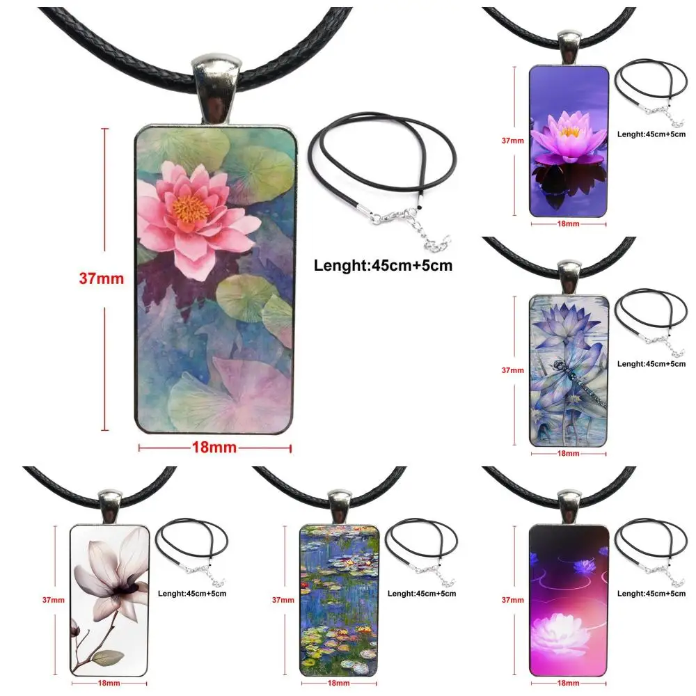 

Monet Garden Lotus Glass Pendant Necklace Handmade Half Pendant Rectangle Necklace For Kids Beads