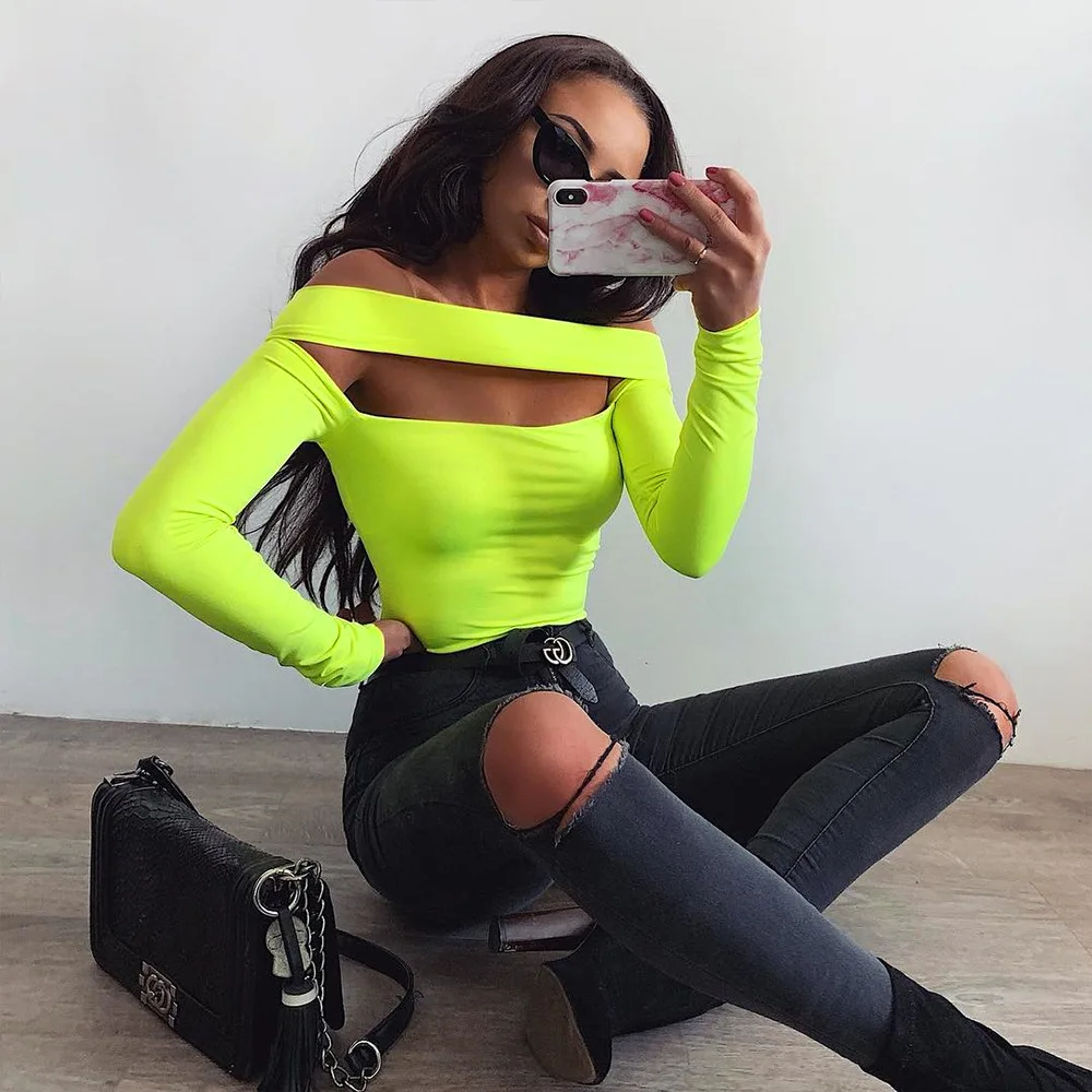 BornToGirl женское осенне зимнее сексуальное боди с длинным рукавом и вырезом