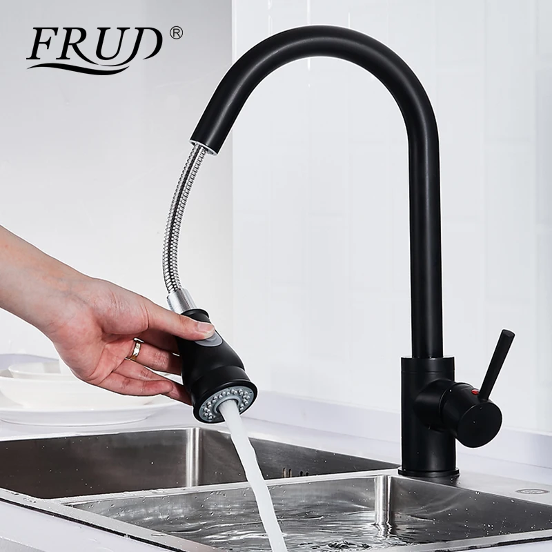 

Frud Newly Pull Out Kitchen Faucet Black Sink Mixer Tap 360 Degree Rotation Kitchen Mixer Hot And Cold Water Kitchen Tap Y40080